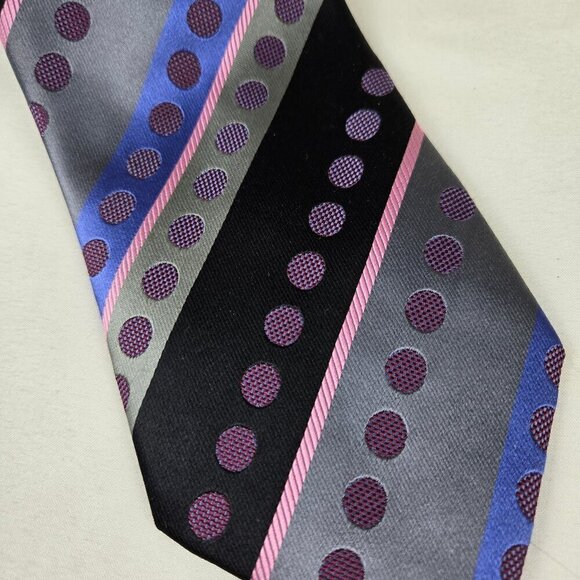 BCBG Attitude 100% Silk Men's Tie Black Gray Blue Pink Stripes Polka Dots - Picture 3 of 7
